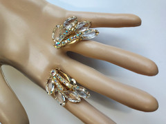 Juliana Crystal Earrings Rhinestone Aurora Borealis Climber Clip On MCM Vintage
