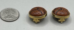 Vintage Givenchy France Brutalist Faux Cinnabar Button Clip-On Earrings 1977