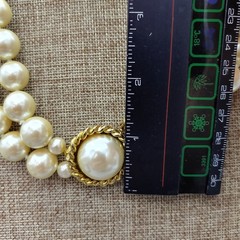 CAROL LEE Faux Chunky Pearl Double Strand Choker Necklace Pendant Gold Toned 30″