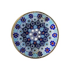 Millefiori Glass Brooch Pin Silver Venetian Murano Italy Vintage Blue 1.5 in