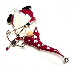 Estate Bella + Jack Valentine’s Day Enamel Gnome Bow & Heart Arrow Pin / Brooch