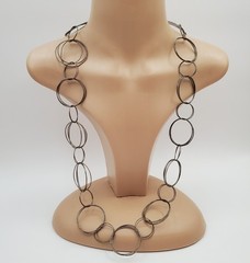 VTG 925 MWS Round Ring Link Necklace 32in Sterling Silver Solid Hoops 50g Estate