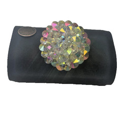 Vintage Signed VENDOME Aurora Borealis AB Rhinestone Dome Brooch Silver Tone
