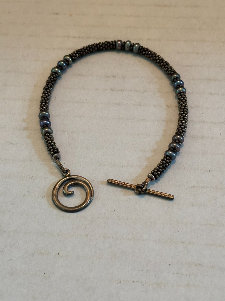 Vintage Sterling Silver Kumihimo Bracelet with Toggle Clasp 7 inches Long
