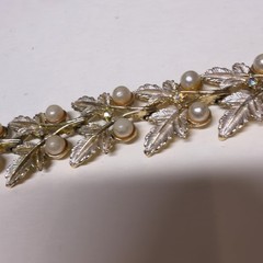 JUDY-LEE Gold-Tone Vintage Leaf Faux Pearl Link Bracelet 7 Inches