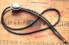 Vintage Native American Sterling Silver Turquoise Bolo Tie