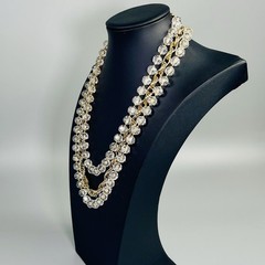 Sarah Coventry “Golden Ice” 3 Strand Clear Bead Gold Tone Necklace Signed 21”