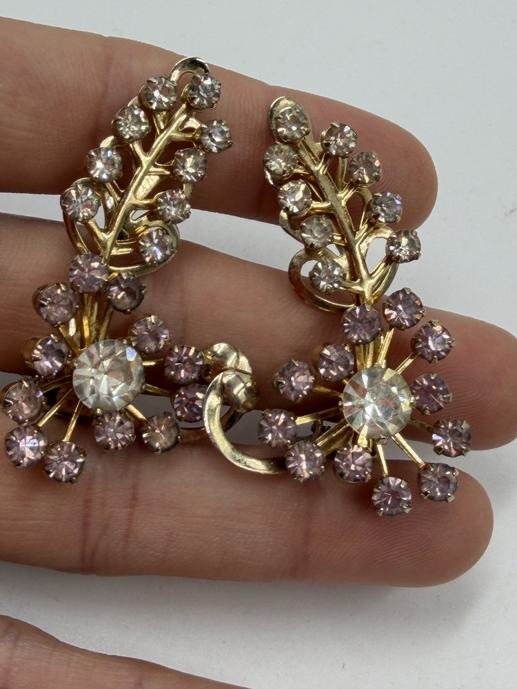Vintage Earrings Clip On Climber Purple Spray Signed Coro