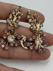Vintage Earrings Clip On Climber Purple Spray Signed Coro