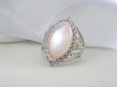 Large Sterling Silver 925 Pink MOP White Topaz Statement Ring Size 7