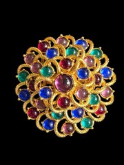 Monet Brooch Multicolor Mogul Gripoix Style Glass Cabochon Dimensional Runway