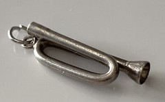 Vintage Sterling Silver Bugle Musical Band Brass Horn Instrument Pendant Charm
