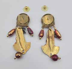 John Michael Richardson “Arabian Nights” Dangle Drop Earrings Brass Copper Glass