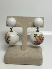 VTG W Germany White Lucite Floral Roses Beaded Post Dangle Earrings