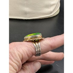 Vintage Green Ombre Silver Plate Faceted Glass Cocktail Ring Size 9.25