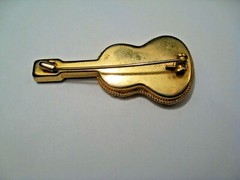 Vintage Miero Mosaic Guitar Brooch-Flower Design. Not Marked. 45mm. #43