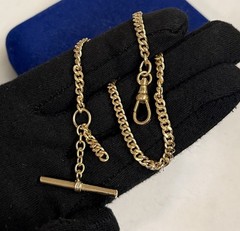 13.7g SHINY Gold filled fob victorian Vtg Gf 11.5” Cuban Curb Link T Bar 4mm