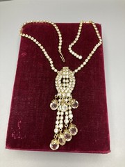 Rhinestone Necklace Crystal Waterfall VTG Beaded Statement 1960s 15.5in Stunning