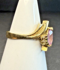 Vintage Estate Marquise Cut Pink Sapphire 10K Yellow Gold Ring Size 8