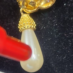 Vintage glass Pearl Rhinestone Drop Earring Gold Tone Baguette Crystal Statement