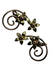VTG Sterling Silver 925 Floral Ear Climber Swirl Earrings Gold Plated Clip On