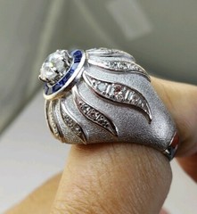Art DECO Rising Sun 14k Gold 2.2 to 2.60TCW(.99 to 1.10ct Center SI3/I1-H) Ring