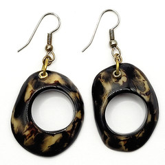 Acrylic Faux Dark Shell Irregular Circle Dangle Hoop Hook Style Pierced Earrings