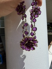 Beautiful Vintage Statement Necklace Purple Stone Flowers B5