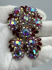 Vintage Rare Crown TRIFARI Red AB Rhinestone Contessa Brooch & Earring Set #791