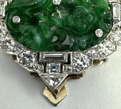 Vintage Platinum Gold Diamond Jade Brooch