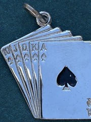 Vintage Sterling Silver Royal Flush Charm Pendant Spencer Poker Cards