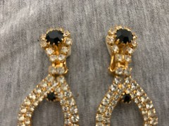 Vintage Siluane Goldtone Metal Prong Set Rhinestone Dangle Drop Clip-on Earrings