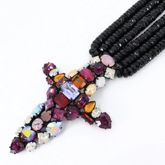 Hanna Bernhard, Haute Couture, Decorative Cross Necklace in Purple/Black