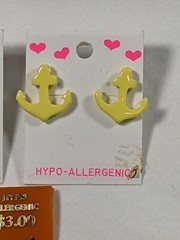 Lot 4 Small Earrings Children Teens Anchors Hearts Vintage New Old Stock NOS