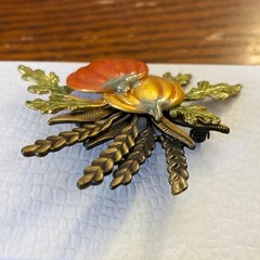 Vintage Harvest Fall Pumpkin Brooch Autumn Halloween Signed KC Gourd Squash
