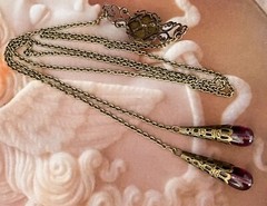 Vintage Necklace Art Nouveau Amethyst Cabochon Pendant Czech Glass Lariat