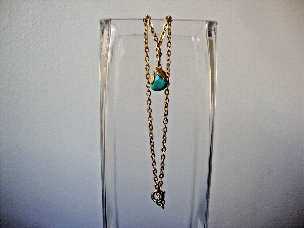 VTG GOLD PLATED LEAVES TURQUOISE NUGGET + GOLD PLATED 8.5″ ANCHOR CHAIN BRACELET