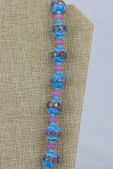 Sky Blue Cake Bead Necklace with Glass Bead Spacers, Closed Single Strand, 132gr