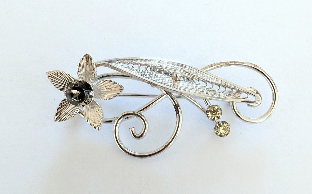 Beautiful Vintage Signed Van Dell Sterling Silver Filigree Flower Pin Brooch