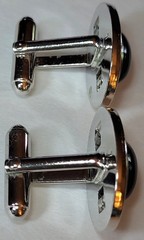 Vtg Textured Silvertone And Black Plastic Stone Cufflinks 7/8″ Wide Unmarked