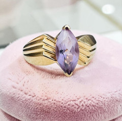 Vintage 14k Gold Amethyst 2ct Marquise Ring Chevron Band Size 8.75 , 3.8g