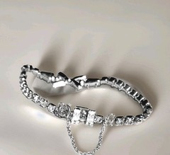 Vtg B. David Bracelet Rhinestone & Baguette Safety Chain Box Clasp 6.5-7.5 0206