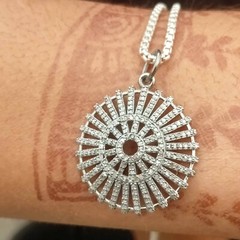 25ct 1Pc Pave Diamond Round Pendant- 925 Sterling Silver -31mmx24mm d5
