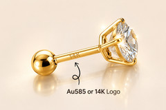 14K AU585 Gold Mini Zircon Screw Back Stud Earrings Vintage 4mm Pairs