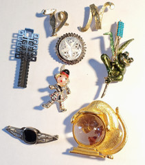 Vintage Brooch Lot Of 8, Varied Styles, Ages, Eras, Composition, Brands, Sizes
