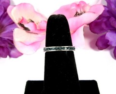 Vintage Dark BLUE RHINESTONES RING Band 2mm Silvertone Channel Set Size 6
