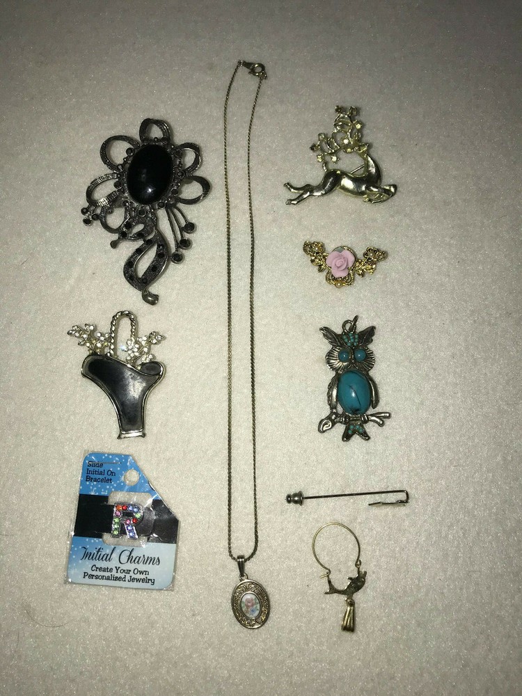 Brooches Hat Pin Charm Holder Charm Reindeer Owl Floral Rose Lot Of 9 Jewelry