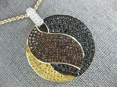 ESTATE LARGE 2.46CT MULTI COLOR DIAMOND 18K TRI COLOR GOLD CIRCULAR LEAF PENDANT