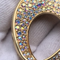 Swarovski Signed Brooch Pin Blue Green Crystal Peacock Rain Drop Iridescent