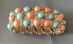 Vintage Costume Jewelry Free Size Beaded Bracelet, 1.5″ Wide
